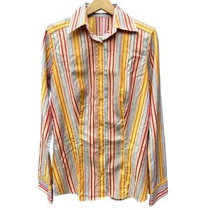 Etro Milano Women's Yellow Striped Long Sleeve Button Up Shirt  Size 40 (US S)